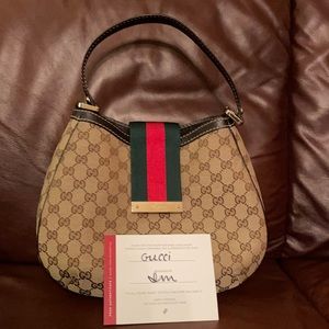 New Gucci GG Monogram Web Hobo Bag.